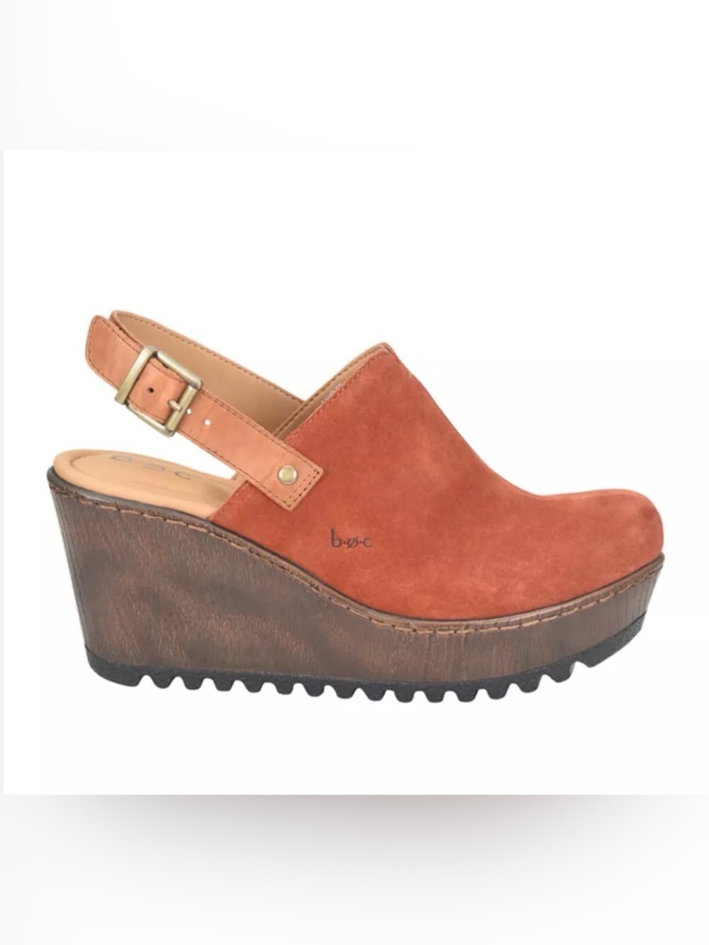 b.o.c. Rust Suede Wedge Slingback Clog - Tan Strap